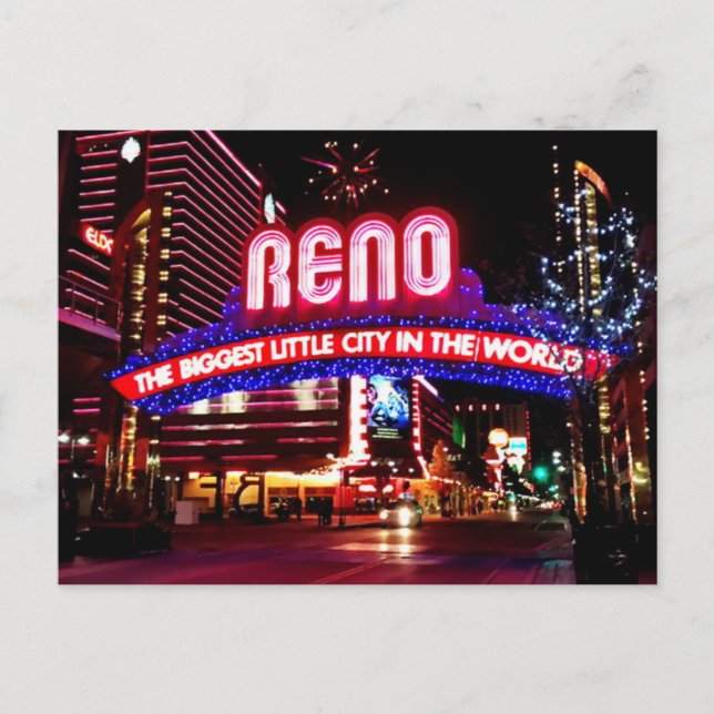 Cartão postal de Reno, Nevada à noite (Frente)