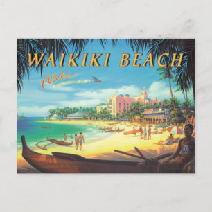 Cartão postal de reprodução do Waikiki Beach Vinta