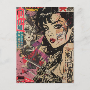 Cartão postal de retrato de anime cyberpunk