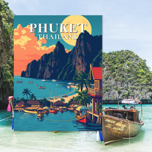 Cartão postal de retro-arte em praia Phuket Thaila