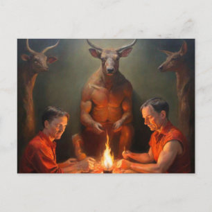 Cartão postal de Ritual Estranho com Criaturas Cor