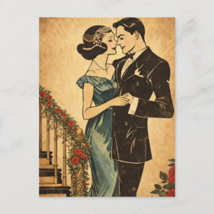 Cartão Postal de Romance Vintage – Casal Elegante