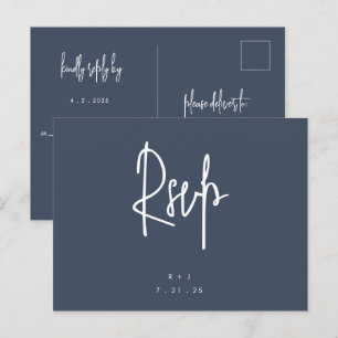 Cartão postal de RSVP de casamento com letras simp
