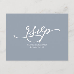 Cartão postal de RSVP de casamento em azul empoeir