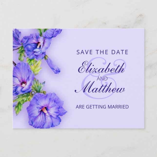 Cartão postal de salvar a data com hibisco pintado (Frente)