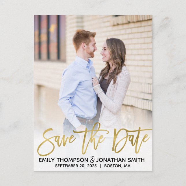 Cartão Postal de Salvar a Data com Imagem de Folha (Frente)