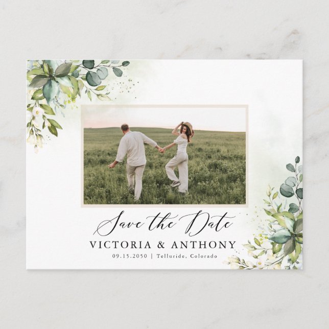 Cartão Postal de Salvar a Data com Verdura (Frente)