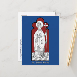 Cartão postal de São Tomás Becket segurando uma es