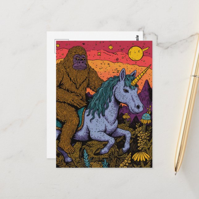 Cartão postal de Sasquatch e Unicórnio (Frente/Verso In Situ)