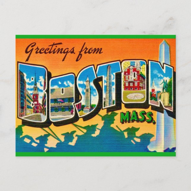 Cartão postal de saudação colorido de Boston (Frente)