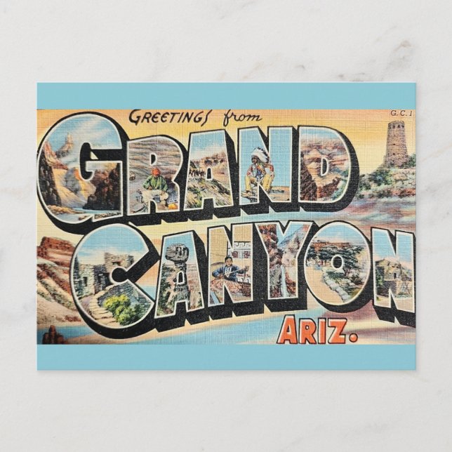 Cartão postal de saudação do Grand Canyon Vintage (Frente)