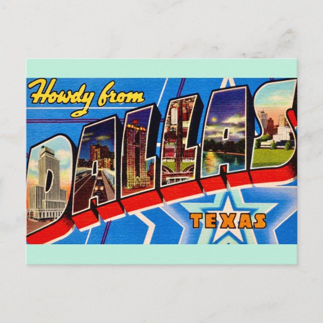 Cartão postal de saudação retrô Dallas Texas (Frente)