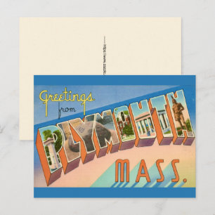 Cartão postal de saudação retro de Plymouth MA