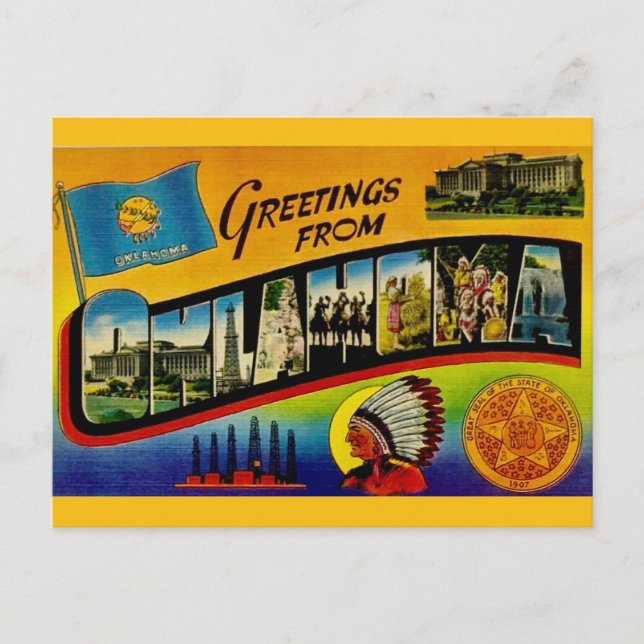 Cartão postal de saudação retro Oklahoma (Frente)