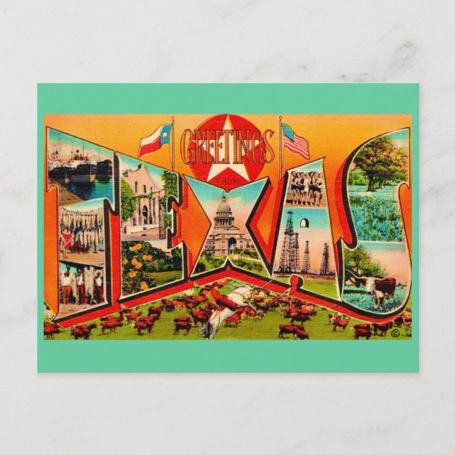 Cartão postal de saudação Texas Vintage (Frente)