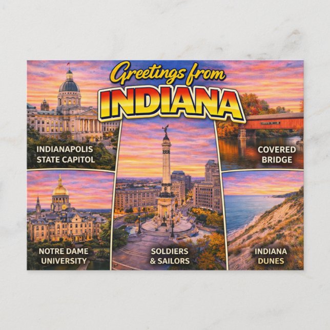 Cartão Postal de Saudações de Indiana (Frente)
