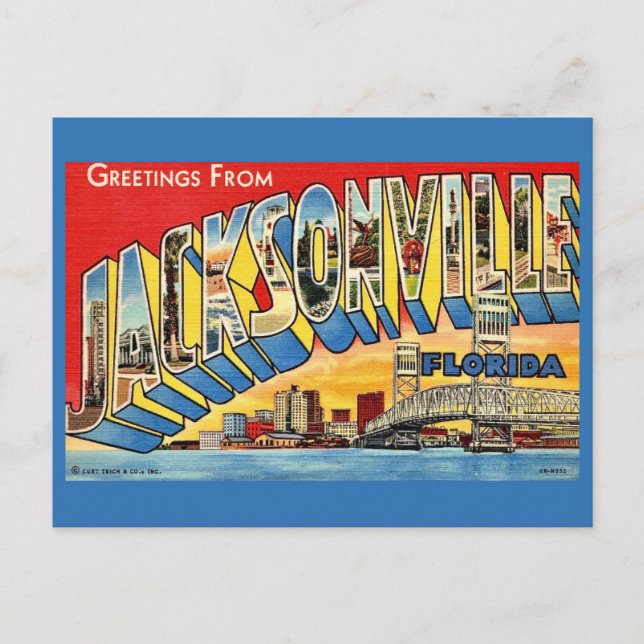 Cartão postal de saudações de Jacksonville Flórida (Frente)