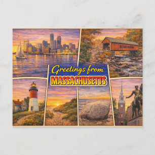 Cartão Postal de Saudações de Massachusetts