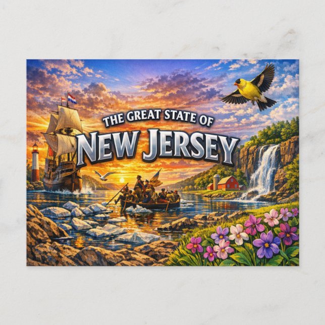 Cartão Postal de Saudações de Nova Jersey  (Frente)