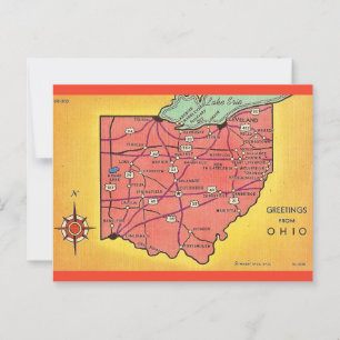 Cartão postal de saudações do Mapa Vintage Ohio