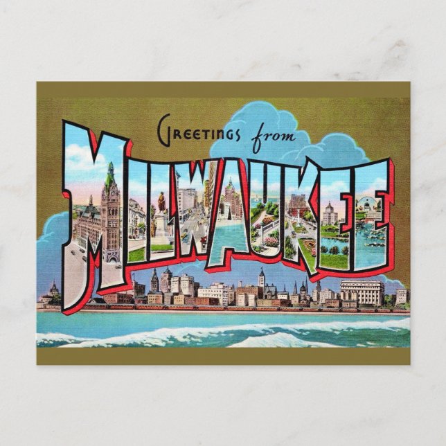 Cartão Postal de Saudações Vintage Milwaukee (Frente)