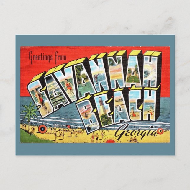 Cartão postal de Savannah Beach Geórgia 2 Saudação (Frente)
