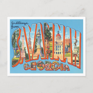 Cartão postal de Savannah, Geórgia com letras gran