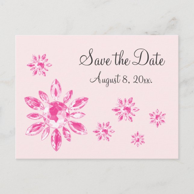 Cartão postal de Save the Date da Crystal (rosa) (Frente)