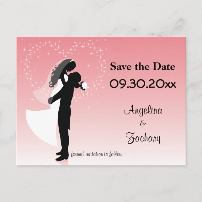 Cartão Postal de Save The Date de Casamento Pink O (Frente)