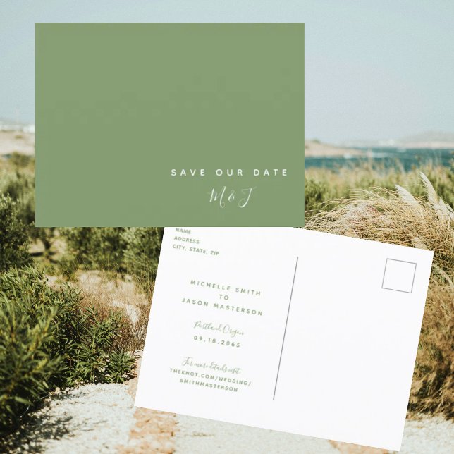 Cartão postal de Save the Date de casamento verde  (Criador carregado)