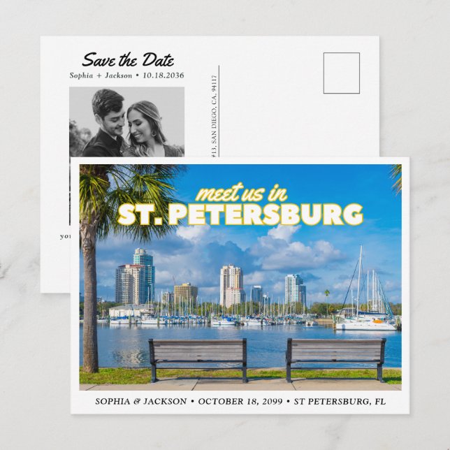 Cartão Postal de Save the Date do Casamento de São (Frente/Verso)