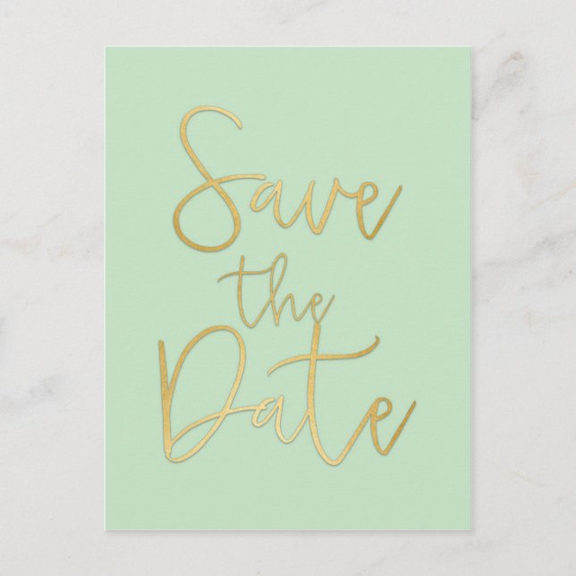 Cartão postal de SAVE THE DATE em Verde-Menta e Do (Frente)