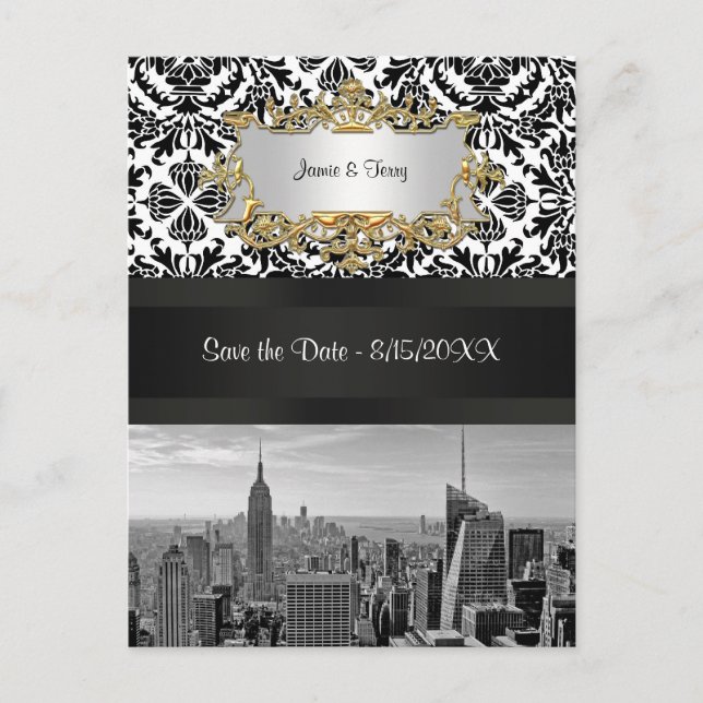 Cartão postal de Save the Date NYC Skyline BW 431  (Frente)