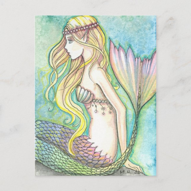 Cartão Postal de Sereia Cauda Arco-Íris por Molly  (Frente)