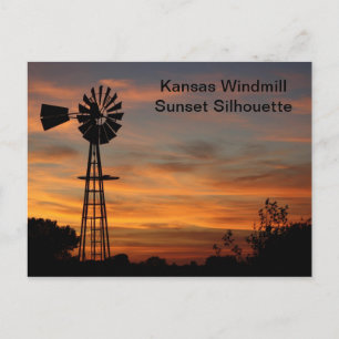 Cartão postal de Silhouette Sunset do Kansas Windm