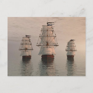 Cartão postal de três navios à vela