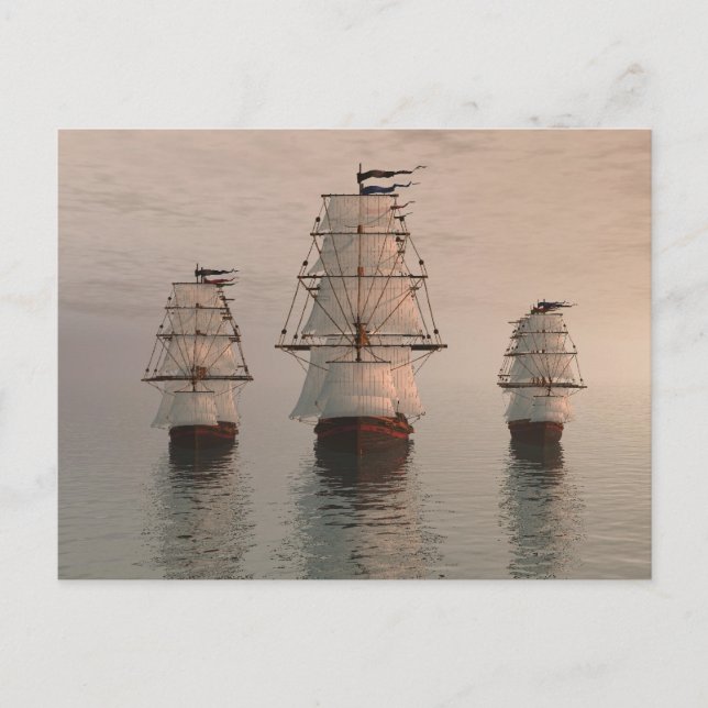 Cartão postal de três navios à vela (Frente)
