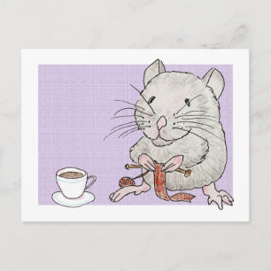 Cartão postal de um hamster de cinza tricotando um