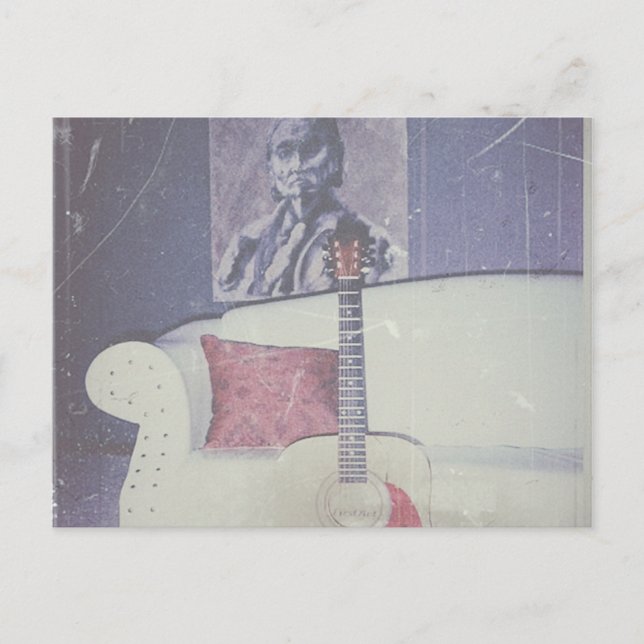 Cartão postal de uma sala de estar confortável (Frente)