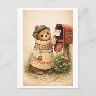 Cartão Postal de Urso ao Estilo Vintage