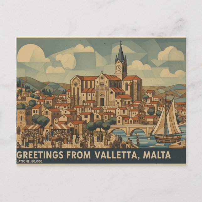 Cartão postal de Valeta Malta (Frente)