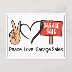 Cartão postal de vendas de garagem Paz, Amor