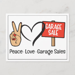 Cartão postal de vendas de garagem Paz, Amor
