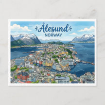 Cartão postal de viagem Ålesund Noruega