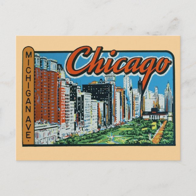 Cartão postal de viagem antigo de Chicago (Frente)
