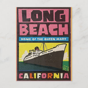 Cartão Postal de Viagem Antigo de Long Beach, Cali