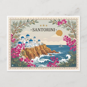 Cartão Postal de Viagem Antigo de Santorini Grécia