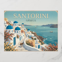 Cartão Postal de Viagem Antigo de Santorini Grécia