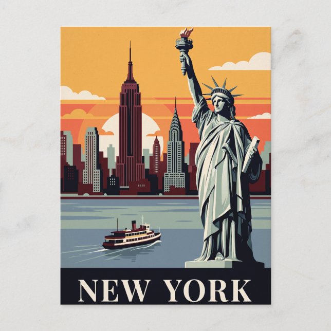 Cartão Postal de Viagem Antigo | Nova York (Frente)