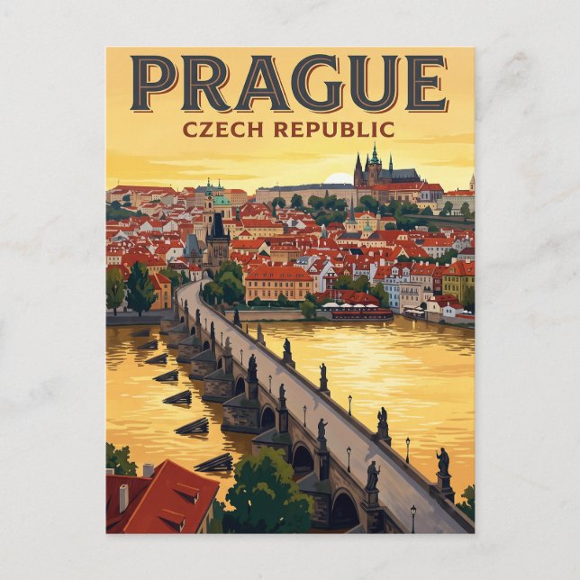 Cartão Postal de Viagem Antigo Praga (Frente)